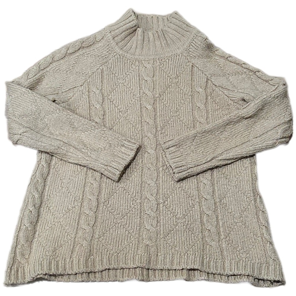 St Johns Bay Womens Beige Cable Knit Mock Neck Sweater Tan Small